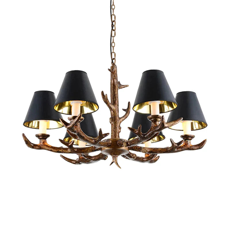 Rustic Starburst Pendant Chandelier 6 Bulbs Resin Suspension Ceiling Light In Black For Living Room