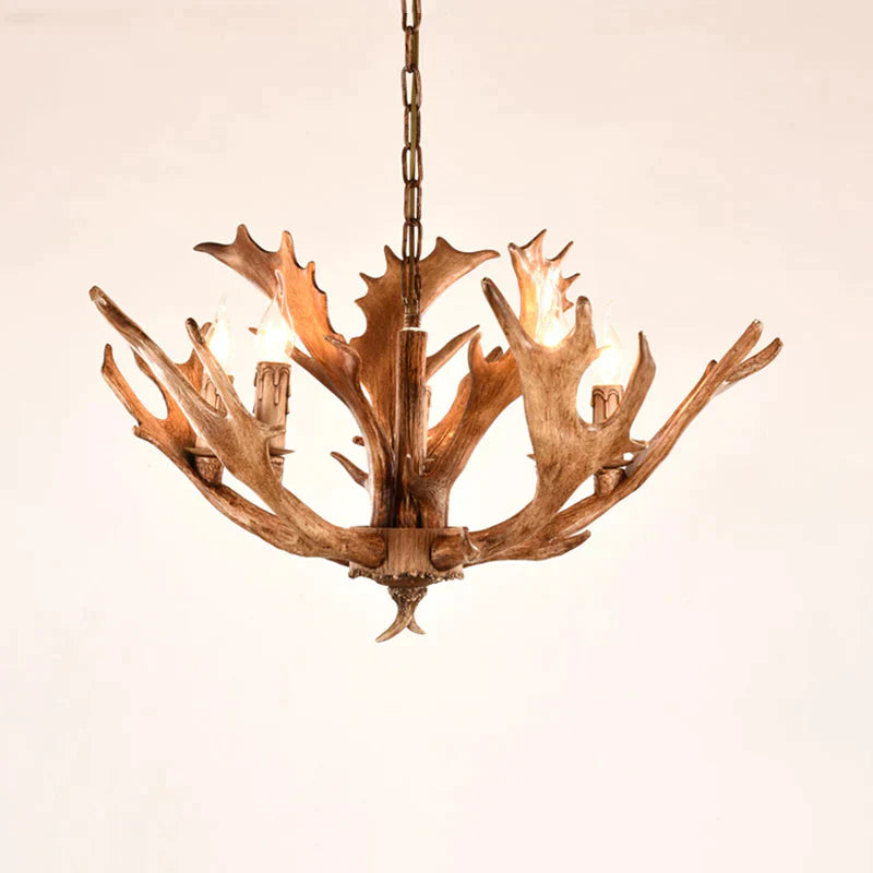 Brown Sputnik Chandelier Lighting Farmhouse Resin 5/8 Heads Living Room Ceiling Suspension Lamp