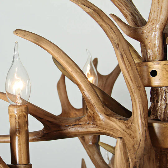 Rustic Deer Antler Ceiling Chandelier 8 Heads Resin Suspension Pendant Light In Brown For Restaurant