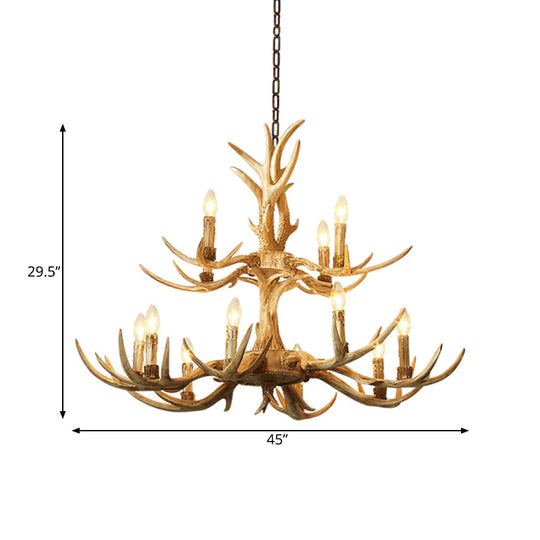 2 - Tier Resin 12 Heads Chandelier Hanging Ceiling Lamp In Brown For Living Room