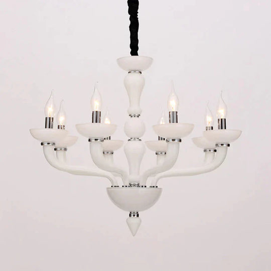 Sputnik Living Room Chandelier Lighting Antique Beige/White/Black Glass 10 Heads Chrome Hanging