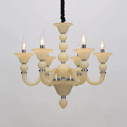 Traditionary Beige/Purple/Blue Glass Hanging Lamp With 10 Bulbs Beige