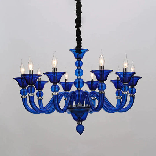 Traditionary Beige/Purple/Blue Glass Hanging Lamp With 10 Bulbs