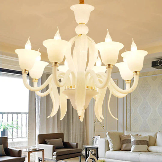 White Glass Stamen Shape Chandelier Lighting Antique 6/8/10 Lights Bedroom Ceiling Pendant Lamp