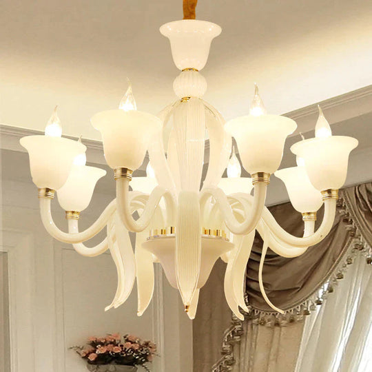 White Glass Stamen Shape Chandelier Lighting Antique 6/8/10 Lights Bedroom Ceiling Pendant Lamp