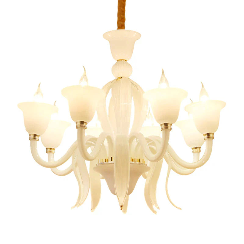 White Glass Stamen Shape Chandelier Lighting Antique 6/8/10 Lights Bedroom Ceiling Pendant Lamp