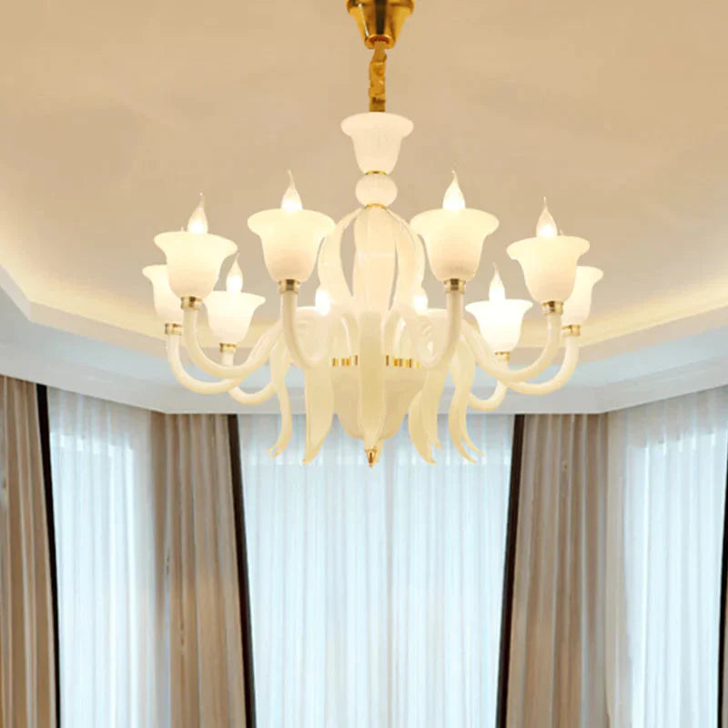 White Glass Stamen Shape Chandelier Lighting Antique 6/8/10 Lights Bedroom Ceiling Pendant Lamp