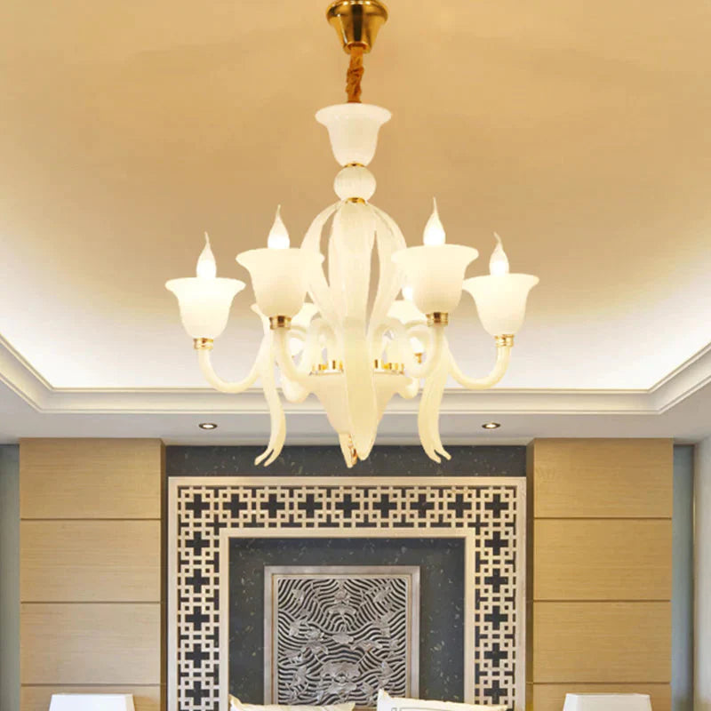 White Glass Stamen Shape Chandelier Lighting Antique 6/8/10 Lights Bedroom Ceiling Pendant Lamp