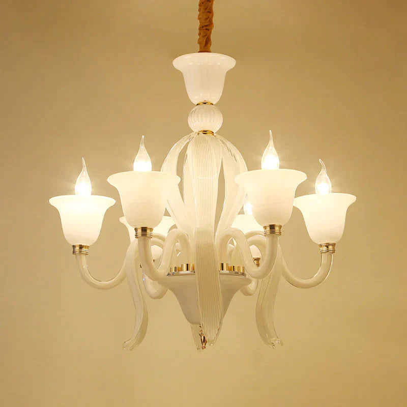 White Glass Stamen Shape Chandelier Lighting Antique 6/8/10 Lights Bedroom Ceiling Pendant Lamp