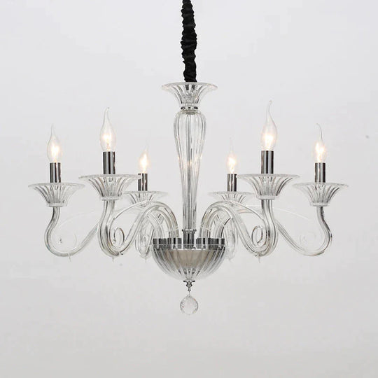 Traditional Curved Arm Pendant Chandelier 6/8/10 Heads White/Black/Blue Glass Ceiling Hanging Light