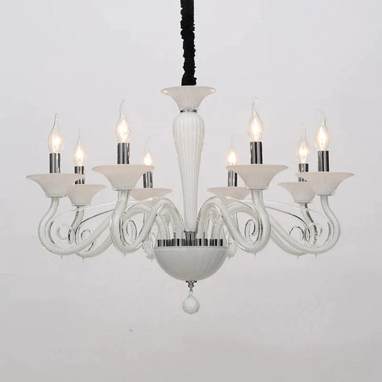 Traditional Curved Arm Pendant Chandelier 6/8/10 Heads White/Black/Blue Glass Ceiling Hanging Light