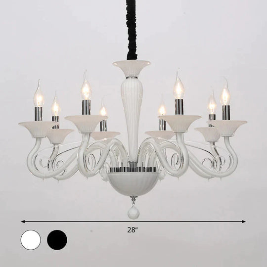 Traditional Curved Arm Pendant Chandelier 6/8/10 Heads White/Black/Blue Glass Ceiling Hanging Light