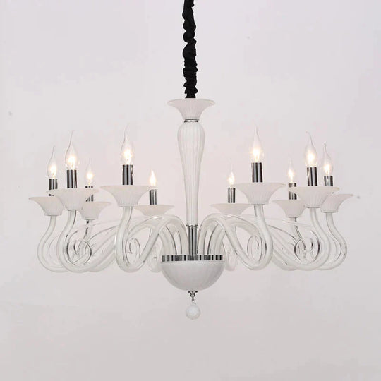 Traditional Curved Arm Pendant Chandelier 6/8/10 Heads White/Black/Blue Glass Ceiling Hanging Light