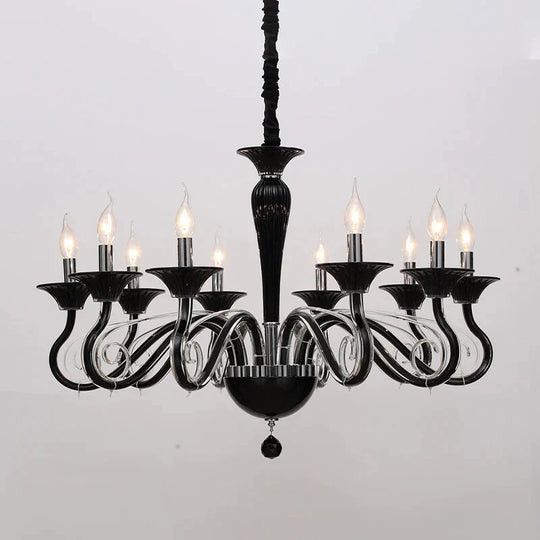 Traditional Curved Arm Pendant Chandelier 6/8/10 Heads White/Black/Blue Glass Ceiling Hanging Light