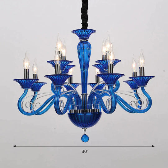 Traditional Curved Arm Pendant Chandelier 6/8/10 Heads White/Black/Blue Glass Ceiling Hanging Light