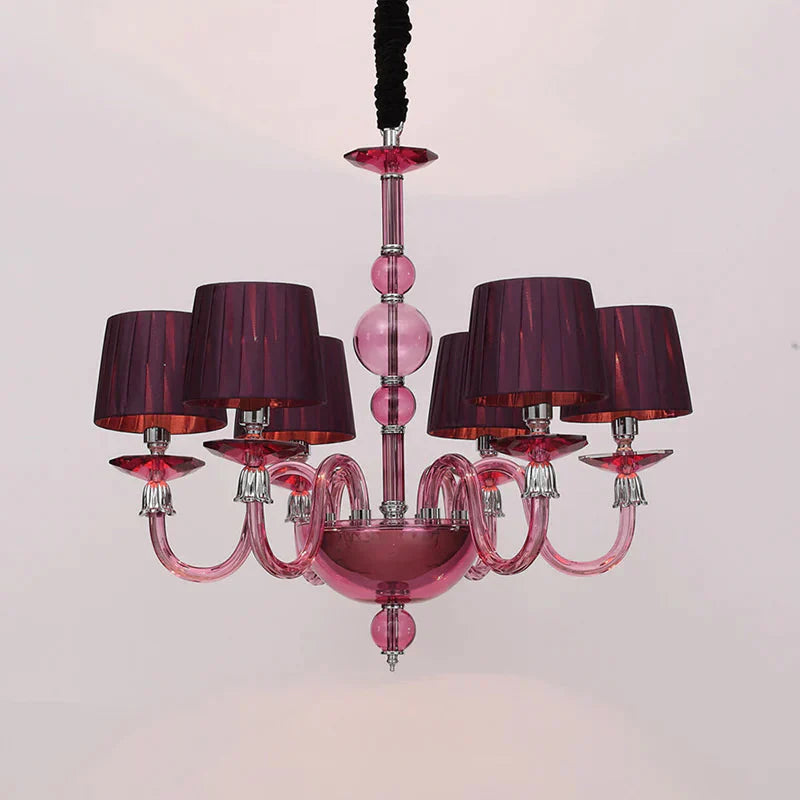Traditional Starburst Pendant Chandelier 6/8/10 Bulbs Purple Glass Suspension Hanging Lamp With