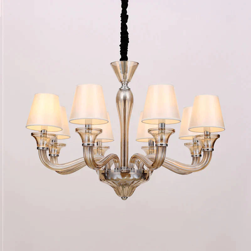 6/8/12 Heads Chandelier Lighting Traditional Tapered Fabric Ceiling Pendant Light In White With