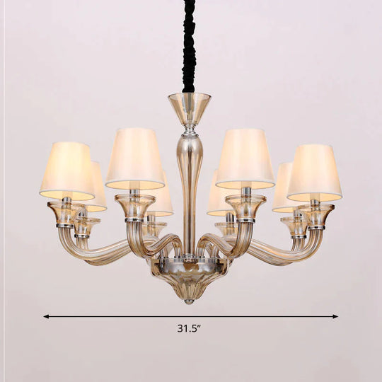 6/8/12 Heads Chandelier Lighting Traditional Tapered Fabric Ceiling Pendant Light In White With