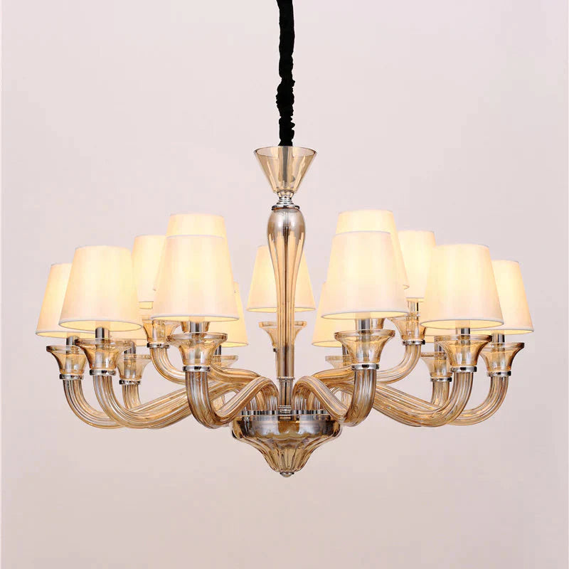 6/8/12 Heads Chandelier Lighting Traditional Tapered Fabric Ceiling Pendant Light In White With