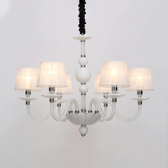 White Conical Ceiling Chandelier Antique Fabric 6/8/12 Lights Living Room Hanging Pendant Lamp
