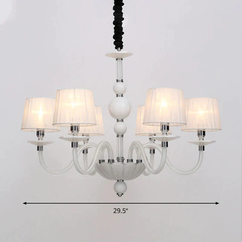 White Conical Ceiling Chandelier Antique Fabric 6/8/12 Lights Living Room Hanging Pendant Lamp