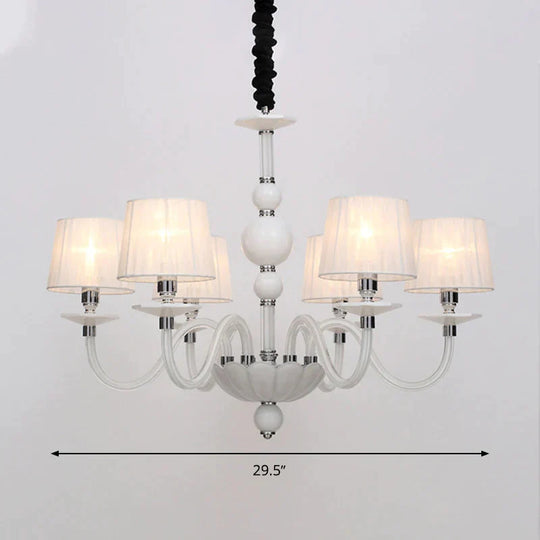 White Conical Ceiling Chandelier Antique Fabric 6/8/12 Lights Living Room Hanging Pendant Lamp