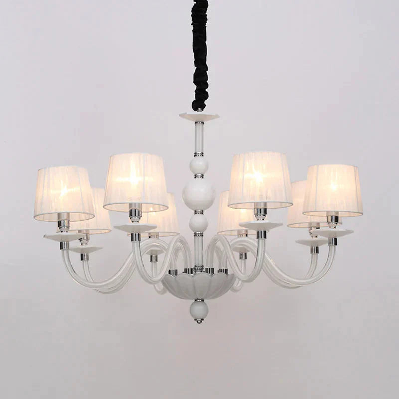 White Conical Ceiling Chandelier Antique Fabric 6/8/12 Lights Living Room Hanging Pendant Lamp