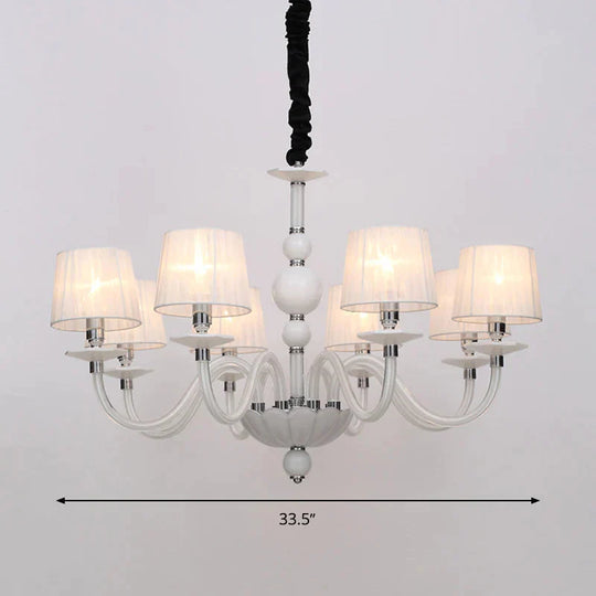 White Conical Ceiling Chandelier Antique Fabric 6/8/12 Lights Living Room Hanging Pendant Lamp