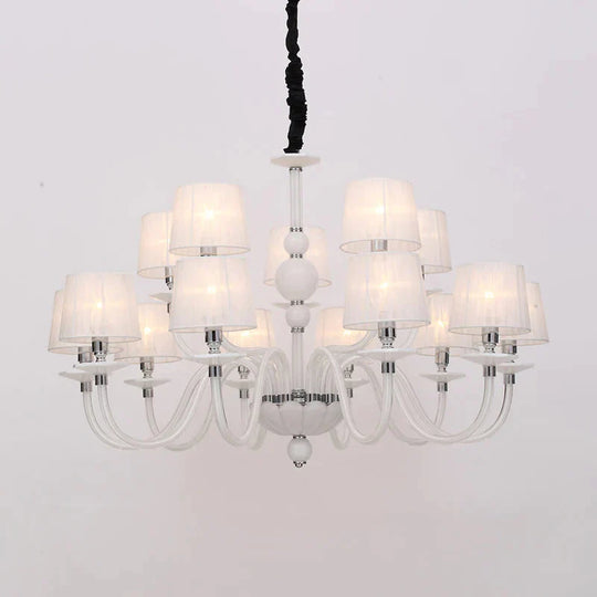 White Conical Ceiling Chandelier Antique Fabric 6/8/12 Lights Living Room Hanging Pendant Lamp