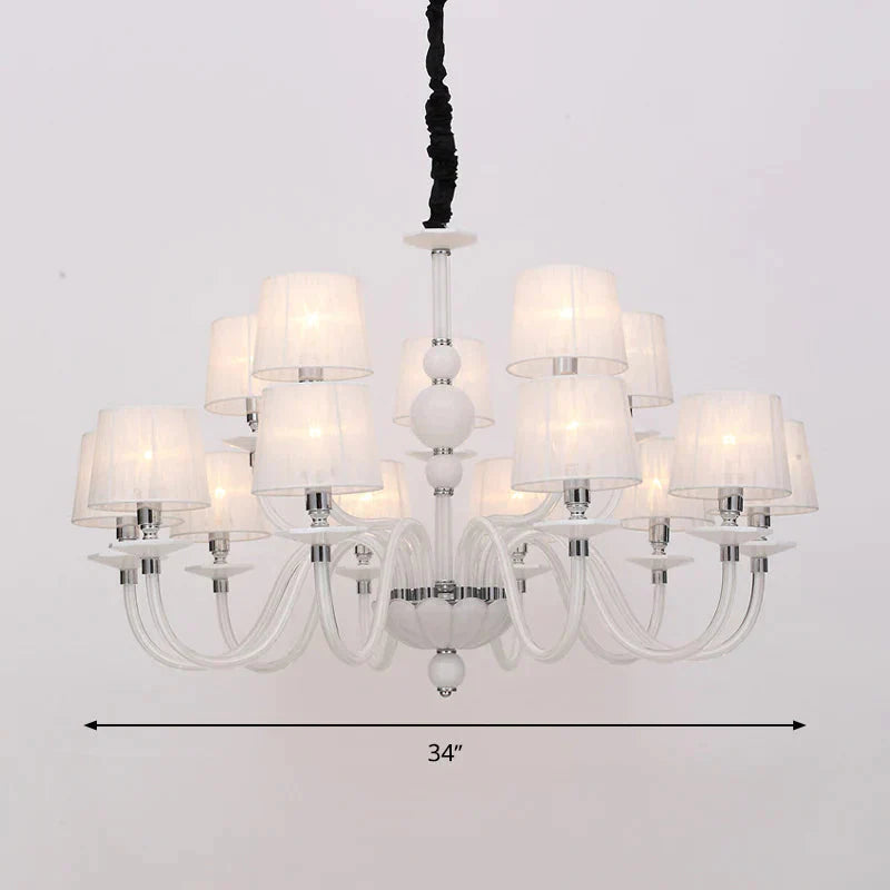 White Conical Ceiling Chandelier Antique Fabric 6/8/12 Lights Living Room Hanging Pendant Lamp