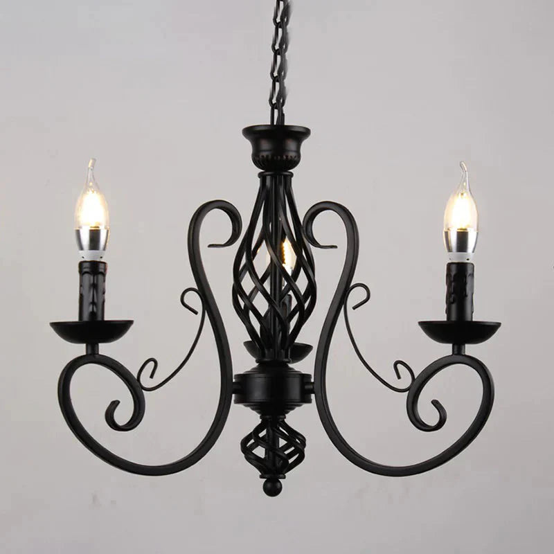 Curly Armed Metal Chandelier Lighting Traditional 3/5/6 Bulbs Living Room Ceiling Pendant Lamp In