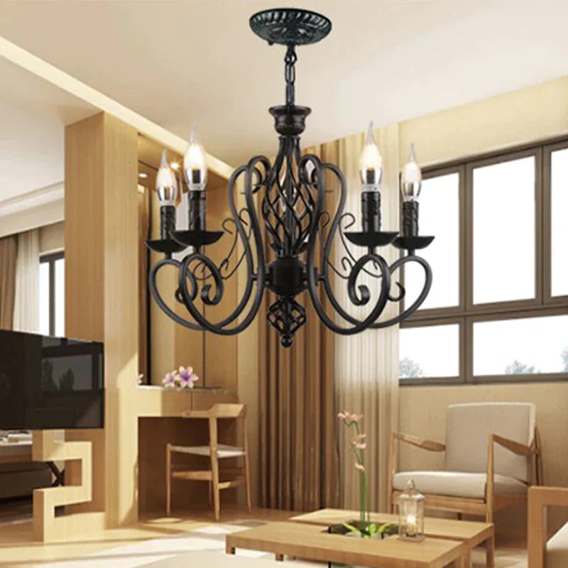 Curly Armed Metal Chandelier Lighting Traditional 3/5/6 Bulbs Living Room Ceiling Pendant Lamp In