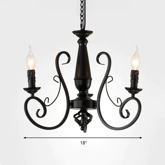 Black Candle Hanging Chandelier Traditionary Metal 3/4/5 Lights Living Room Ceiling Pendant Light