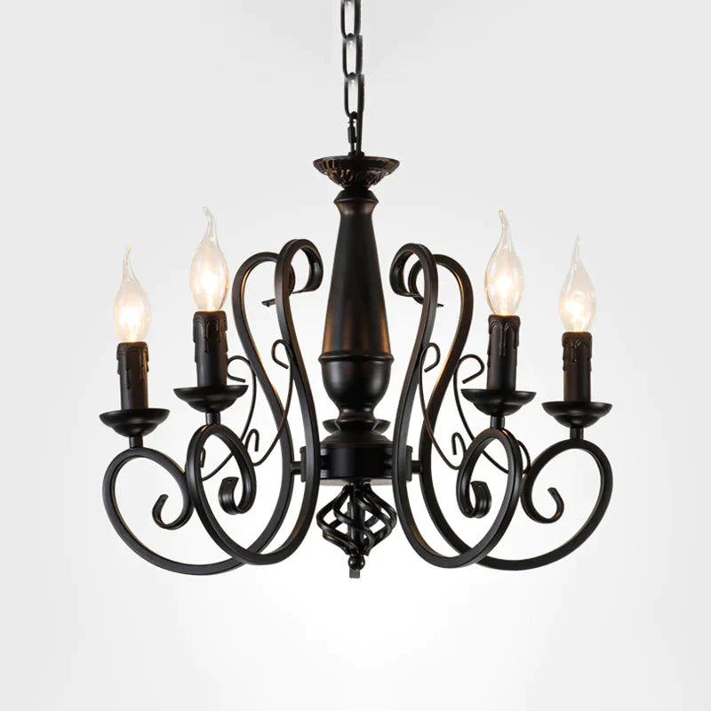 Black Candle Hanging Chandelier Traditionary Metal 3/4/5 Lights Living Room Ceiling Pendant Light