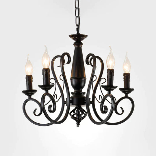 Black Candle Hanging Chandelier Traditionary Metal 3/4/5 Lights Living Room Ceiling Pendant Light