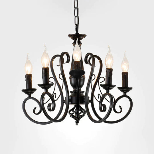 Black Candle Hanging Chandelier Traditionary Metal 3/4/5 Lights Living Room Ceiling Pendant Light