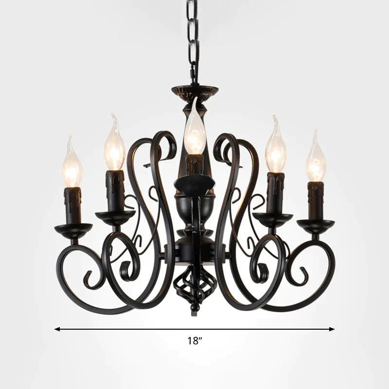 Black Candle Hanging Chandelier Traditionary Metal 3/4/5 Lights Living Room Ceiling Pendant Light