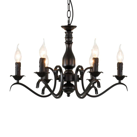 Metal Candle Shaped Ceiling Chandelier Antique 3/5/6 Lights Beedroom Hanging Pendant Light In Black