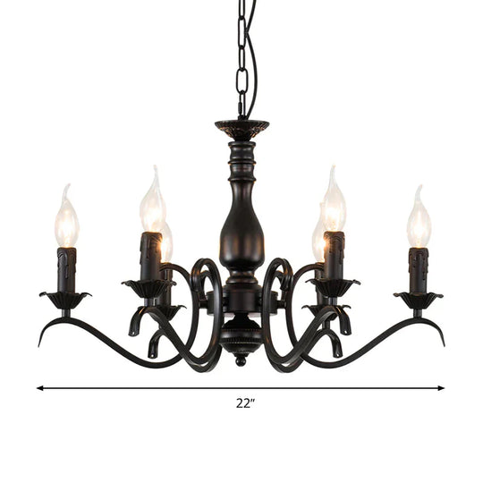 Metal Candle Shaped Ceiling Chandelier Antique 3/5/6 Lights Beedroom Hanging Pendant Light In Black