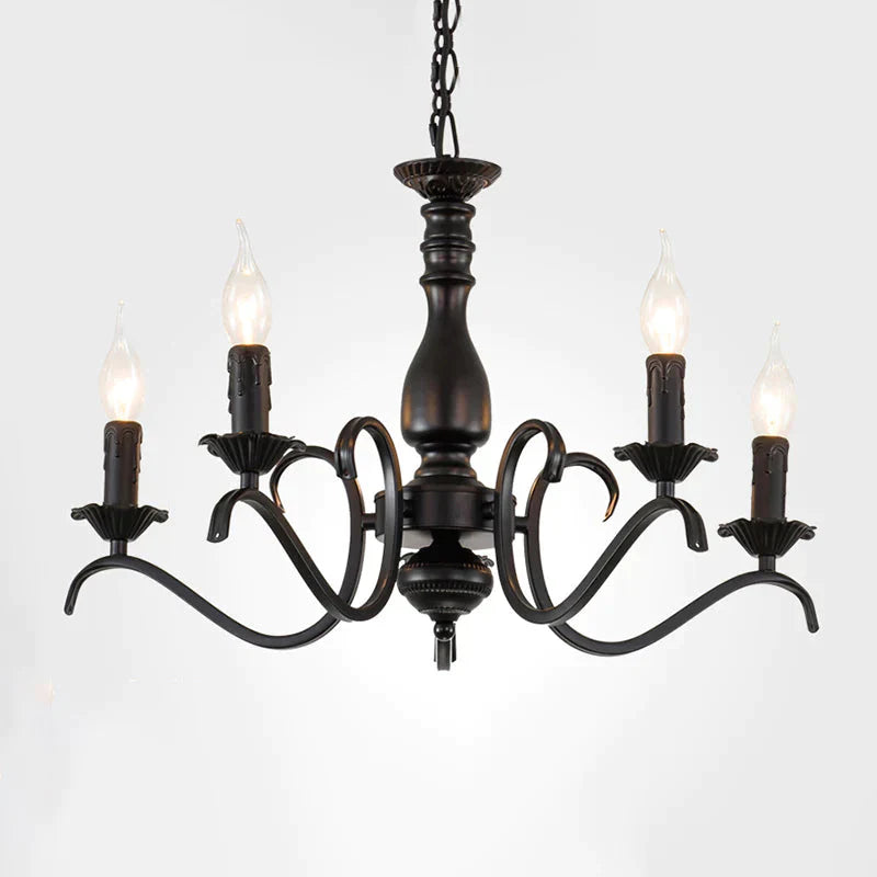 Metal Candle Shaped Ceiling Chandelier Antique 3/5/6 Lights Beedroom Hanging Pendant Light In Black