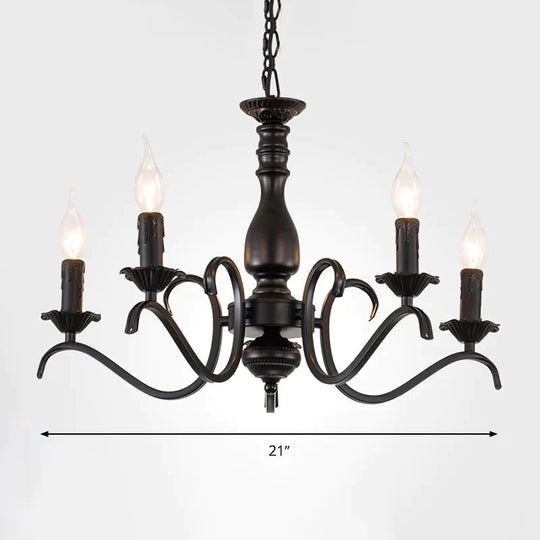 Metal Candle Shaped Ceiling Chandelier Antique 3/5/6 Lights Beedroom Hanging Pendant Light In Black