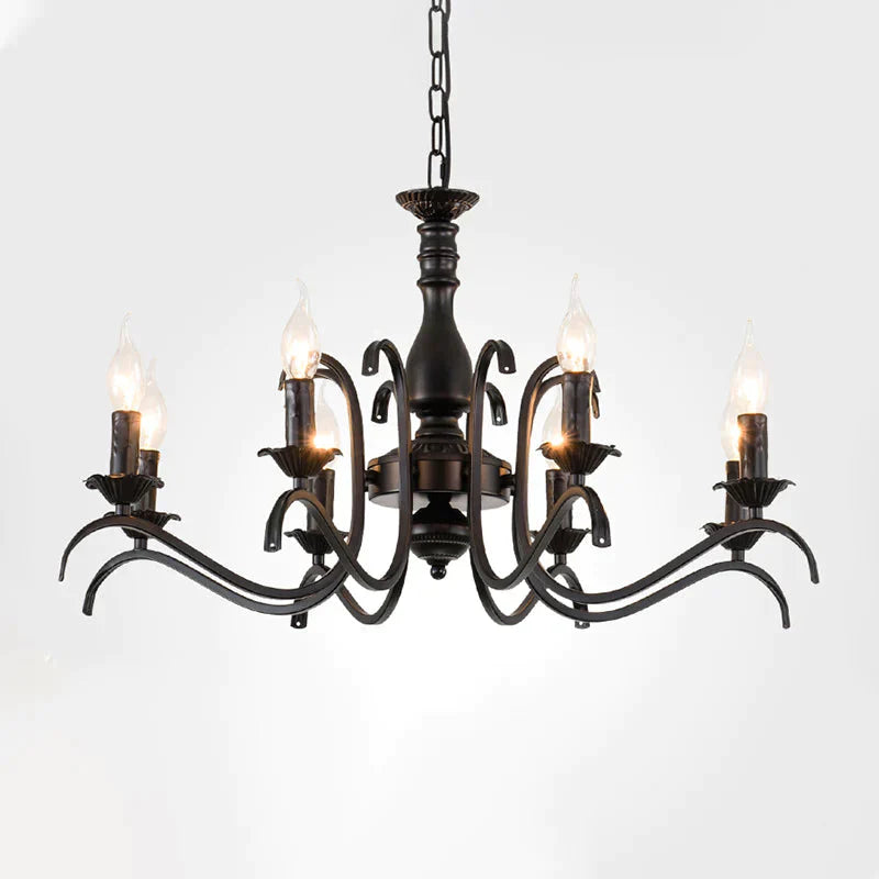 Metal Candle Shaped Ceiling Chandelier Antique 3/5/6 Lights Beedroom Hanging Pendant Light In Black