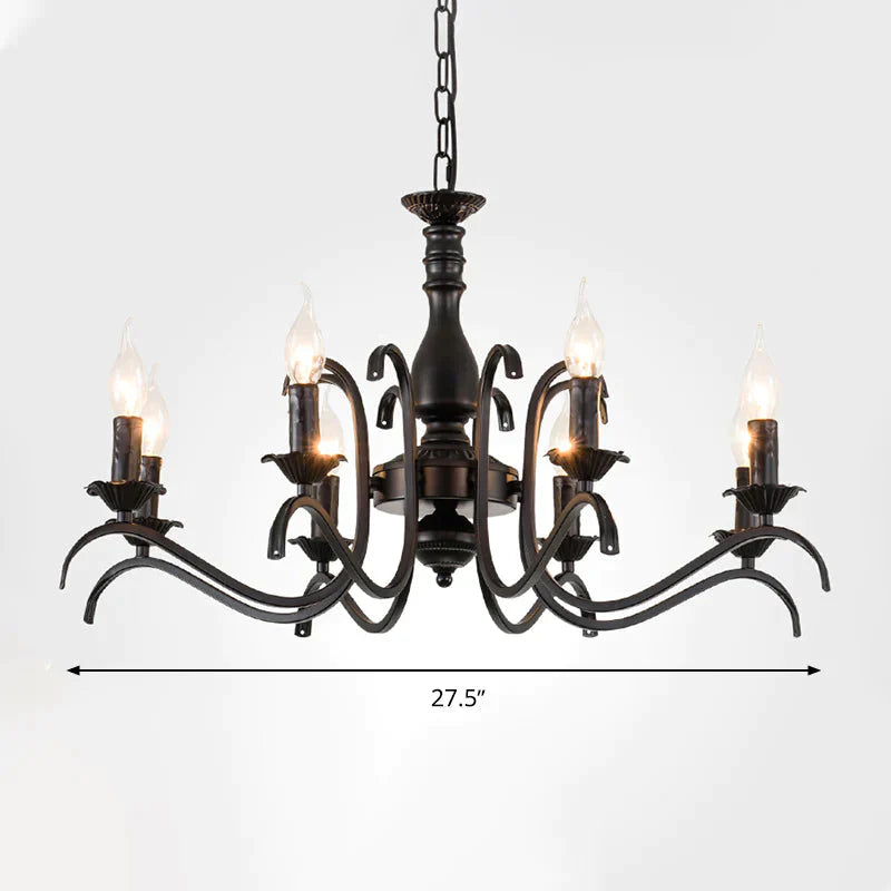 Metal Candle Shaped Ceiling Chandelier Antique 3/5/6 Lights Beedroom Hanging Pendant Light In Black