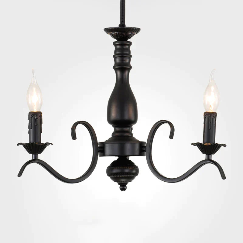 Metal Candle Shaped Ceiling Chandelier Antique 3/5/6 Lights Beedroom Hanging Pendant Light In Black