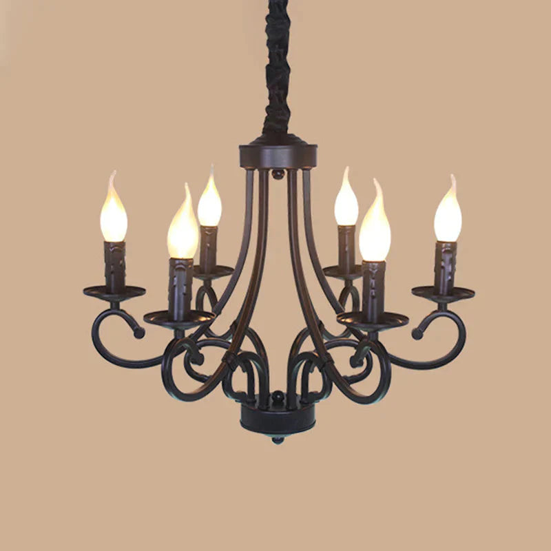 Metal Curly Armed Hanging Chandelier Tradition 6/8 Lights Dining Room Pendant Light Fixture In Black