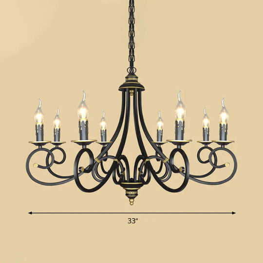 Black Candle Chandelier Lighting Vintage Metal 3/5/6 Bulbs Dining Room Ceiling Suspension Lamp With