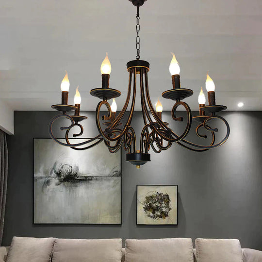 8 Lights Chandelier Pendant Lighting Antique Candle Shaped Metal Hanging Lamp Fixture In Black