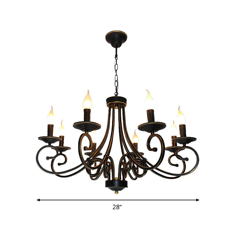 8 Lights Chandelier Pendant Lighting Antique Candle Shaped Metal Hanging Lamp Fixture In Black