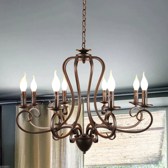 Candle Living Room Hanging Chandelier Traditionary Metal 6/8 Heads Black Ceiling Pendant Light