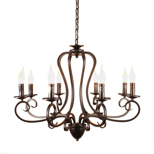 Candle Living Room Hanging Chandelier Traditionary Metal 6/8 Heads Black Ceiling Pendant Light